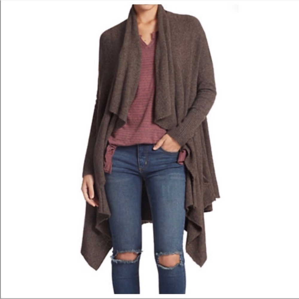 Free People Open Waterfall Cardigan Wool Angora Taupe Large - Picture 14 of 14